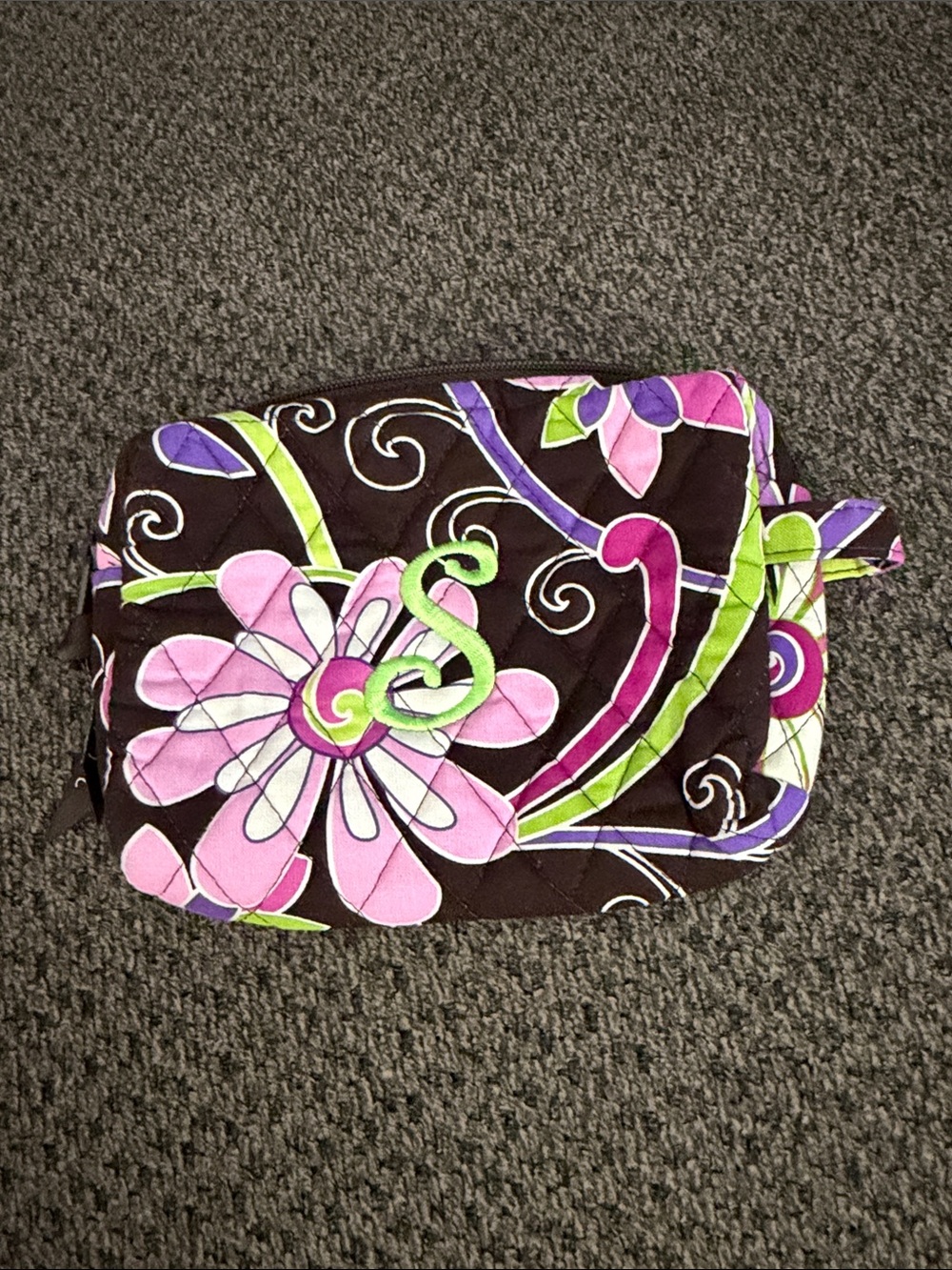 Vera Bradley purple Punch Floral Quilted Wristlet Pink,Green Purple on Brown